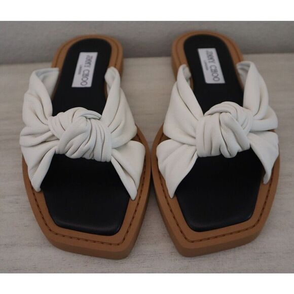 Jimmy Choo Women's Sz 36.5 US 6.5 Latte/Beige Tropica Leather Flat Sandals - Picture 9 of 10